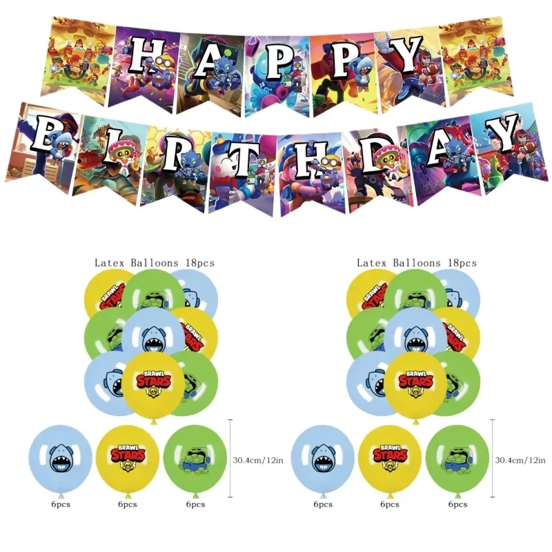 12inch Game Brawl Theme Birthday Scene Decoration Latex Balloon Party Cake Flag Brawl Anime Stars Decor  Action Collection Toys