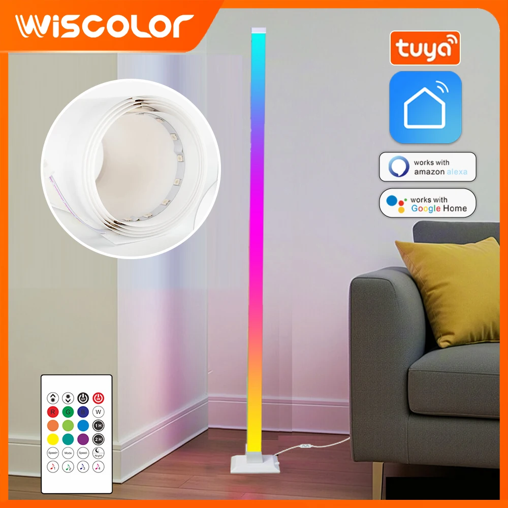 

Светодиодный напольный светильник TUYA RGB, современный угловой светильник с синхронизацией музыки, поддержка Alexa и Google Home, для игр, декора гостиной и освещения.