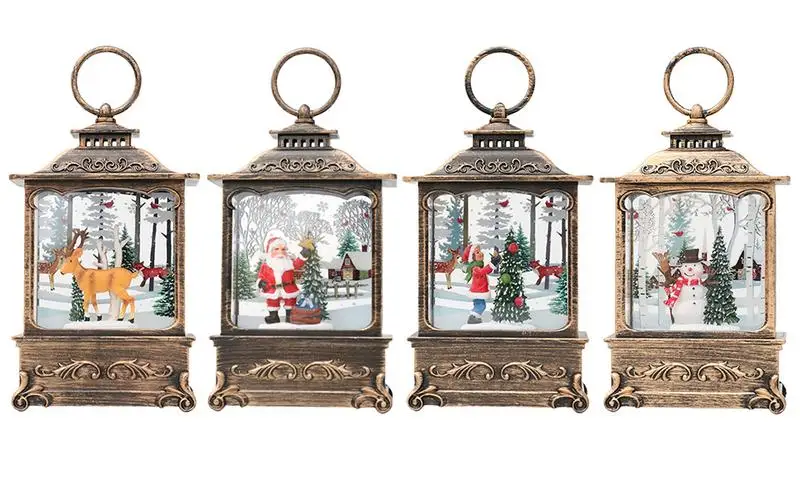 Lighted Christmas Snow Globe Lantern Battery Operated Rotating LED Night Light Christmas Tree Lantern Ornaments Festival Gifts