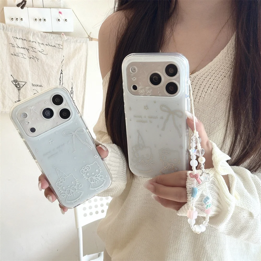 

Korean Simple Line HelloKitty Silicone Phone case for iPhone 15 16 17 16 Pro 15 Max 17 Pro Max Case Cute Cover With Chain Funda