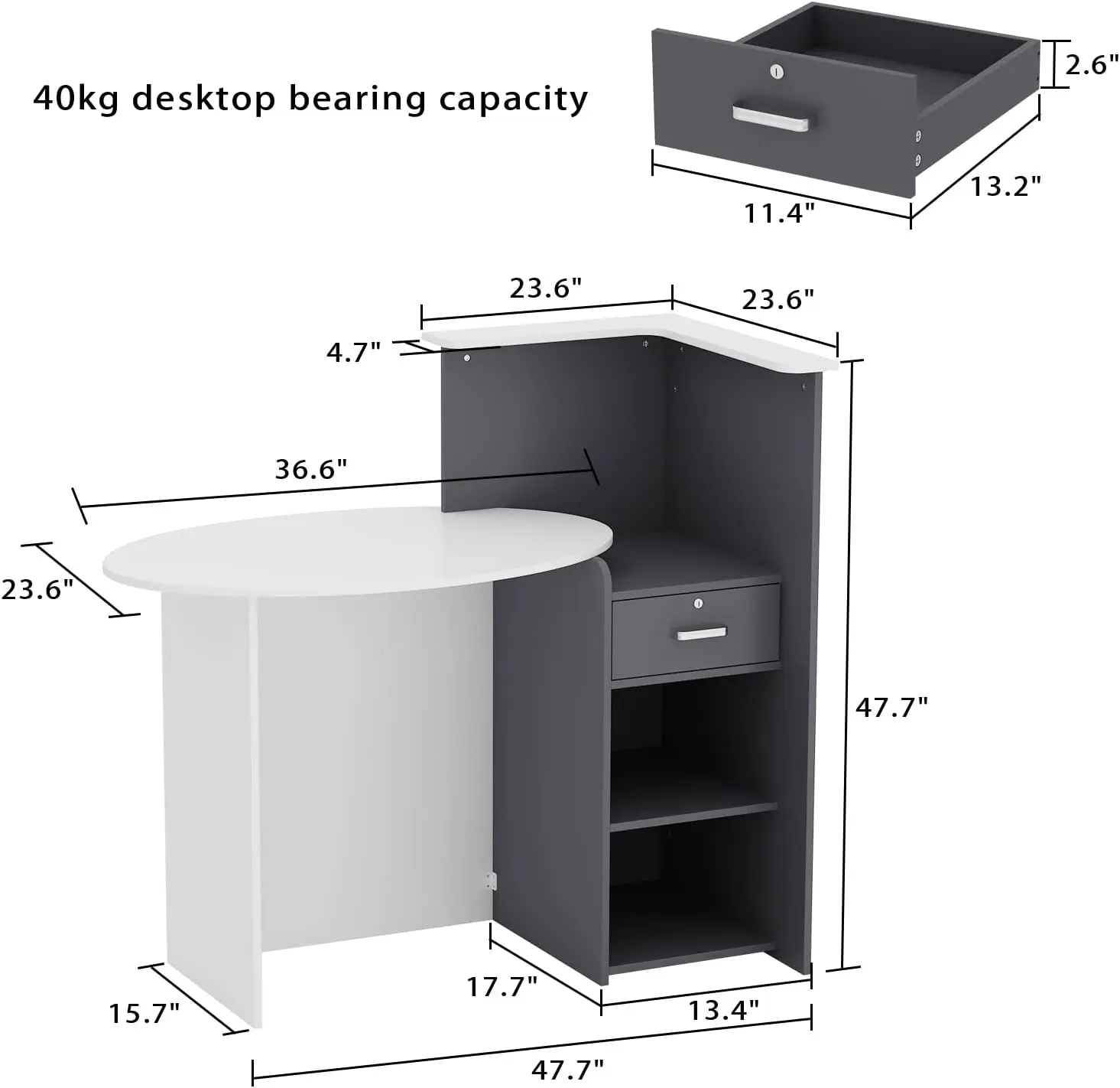 Aiegle Reception Desk, Front Counter Desk With Lockable Drawers, For Salon Reception Room Checkout Office, White Round Table &