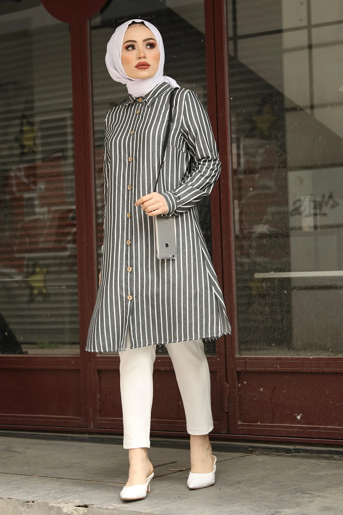 

Women's Dual Suit Striped Kombin Bottom Top Muslim dress hijab Muslim üstleri women suit 2021 abayas