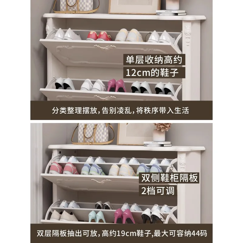 Ultra-thin tipping bucket shoe cabinet, simple and modern European entrance foyer cabinet, large capacity, white door shoe rack