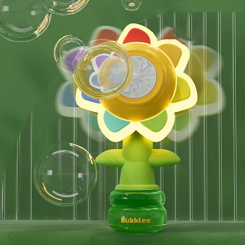 Elektrische Automatische Zonnebloem Bubble Machine Speelgoed Hoofd Schudden Aanpassing Licht Dansen One Key Bubble Maker voor kinderen