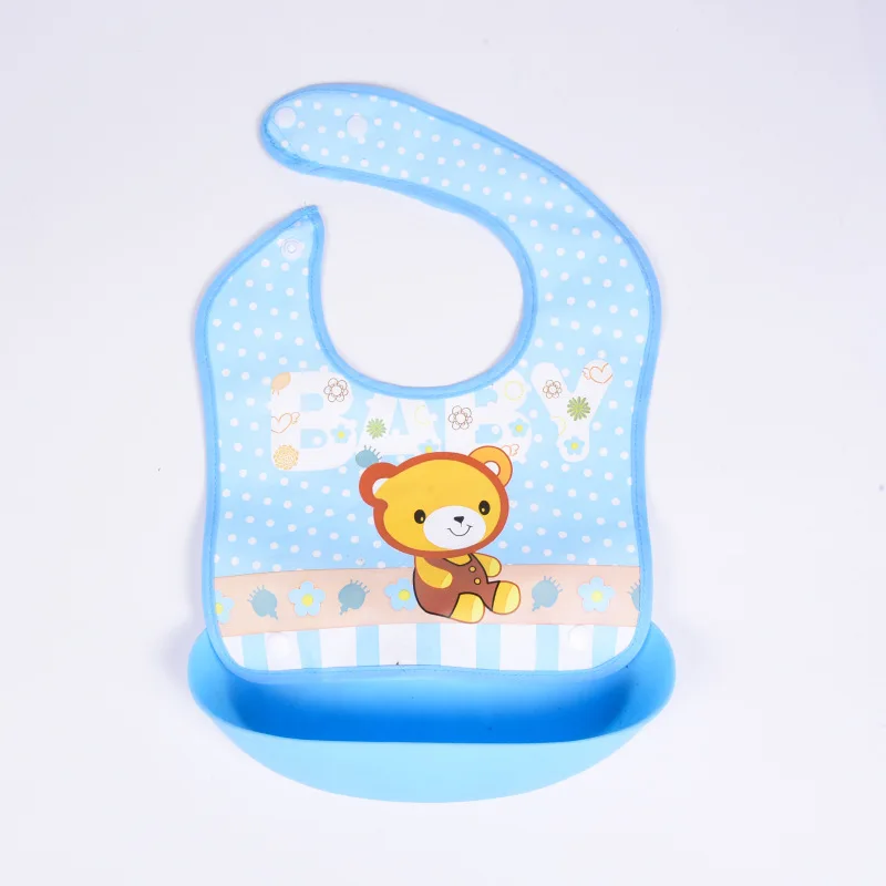 Detachable Rice Pocket Baby Bib Imitation Silicone Waterproof Bibs For Baby Kids Burp Cloth Cartoon Adjustable Feeding Bavoir