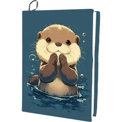 Cartoon Otter Stretchable Book Cover Washable Reusable Book Sleeve Protector Up to 9 x 11 Inch Back to School Elastic Notebook
