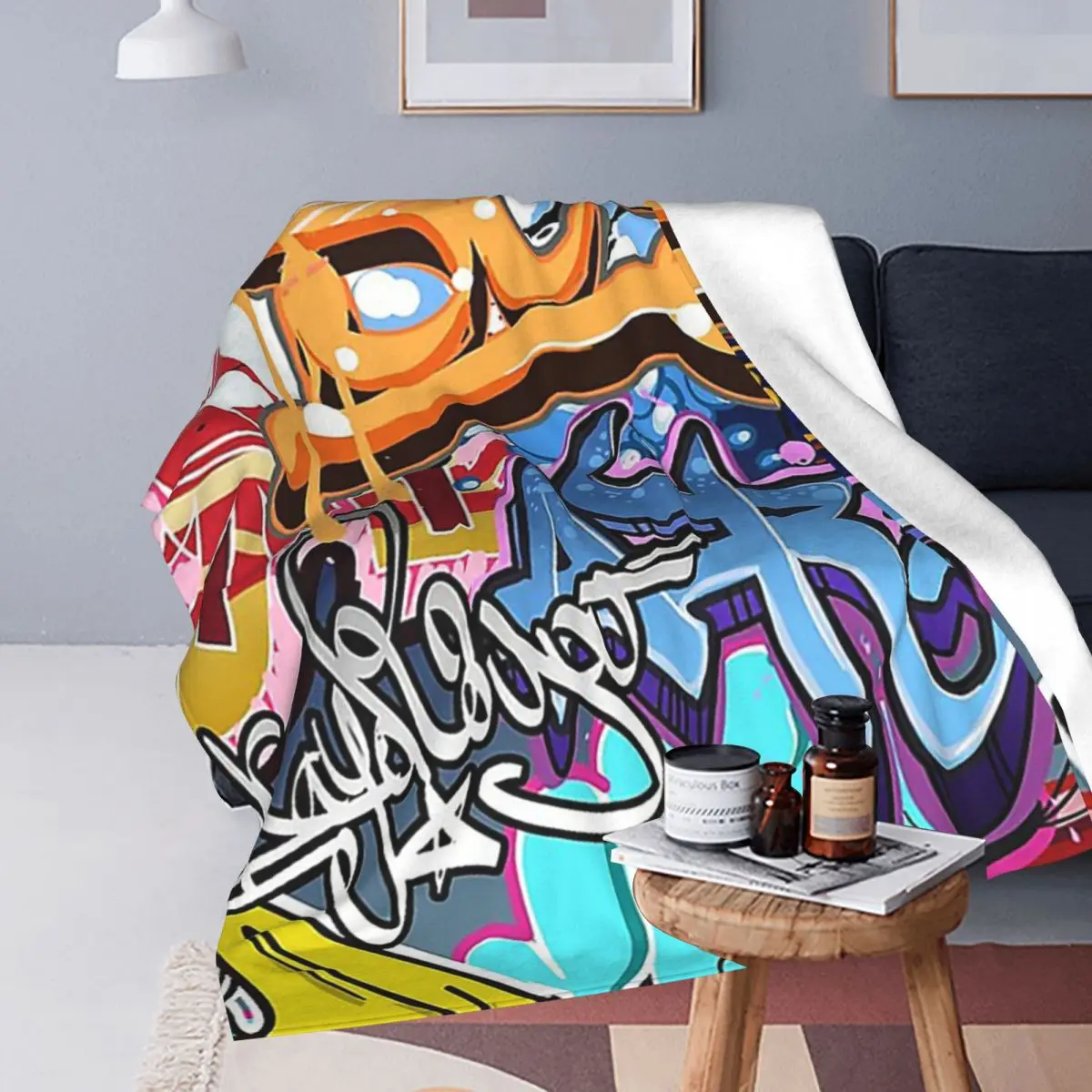 Urban Street Graffiti Art Blankets Soft Warm Flannel Throw Blanket Plush for Bed Living room Picnic Travel Home Sofa