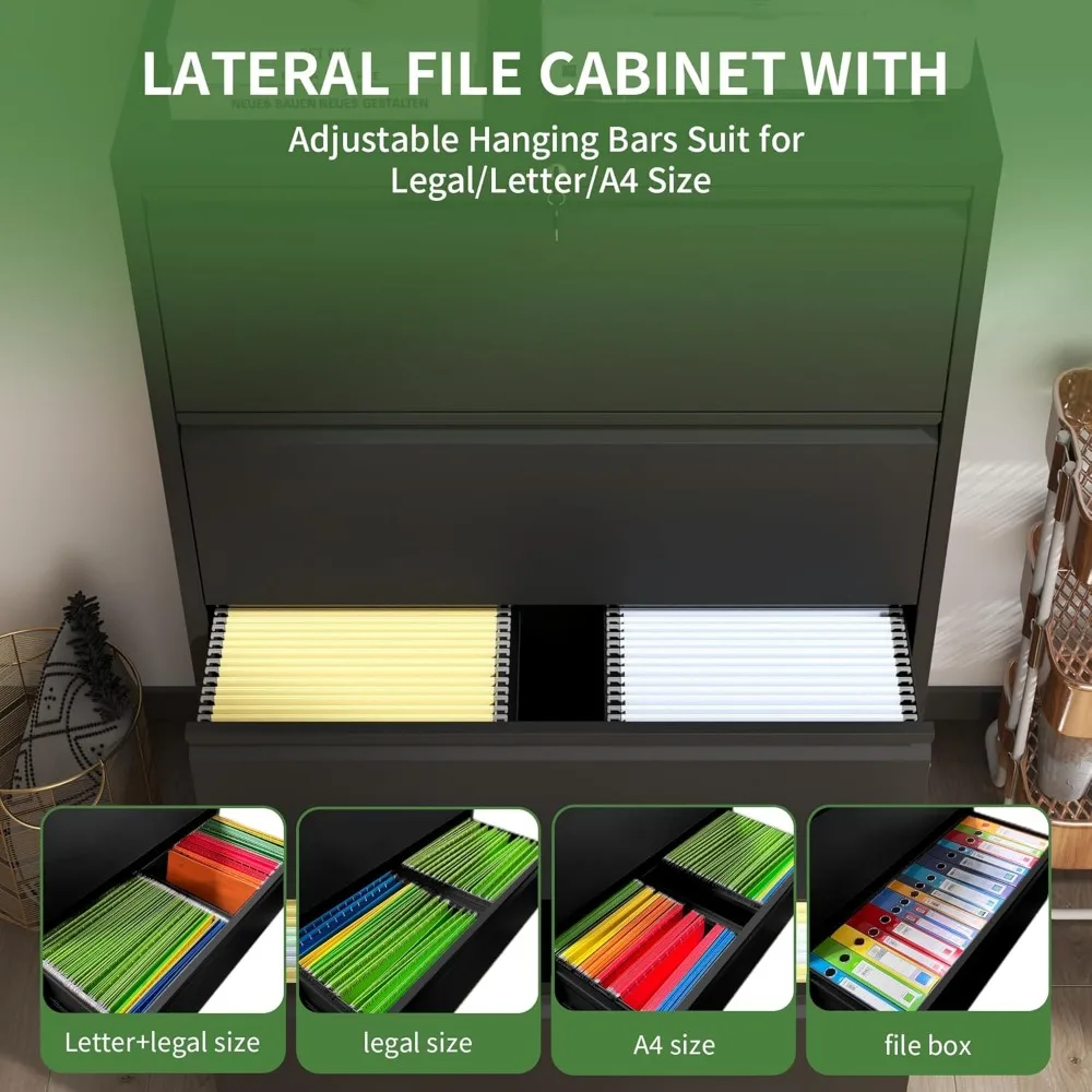 Secure 4-Drawer Metal File Cabinet for Home Office, Letter/Legal/F4/A4 Hanging Files Storage Solution