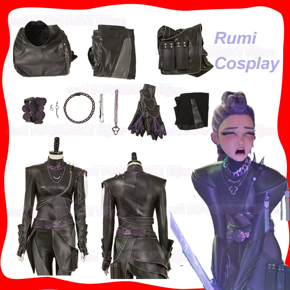 

Kpop Demons Hunters Rumi Cosplay Black Leather Battle Costume Set for Women Adult Halloween Carnival Outfit Coat Pants Belt