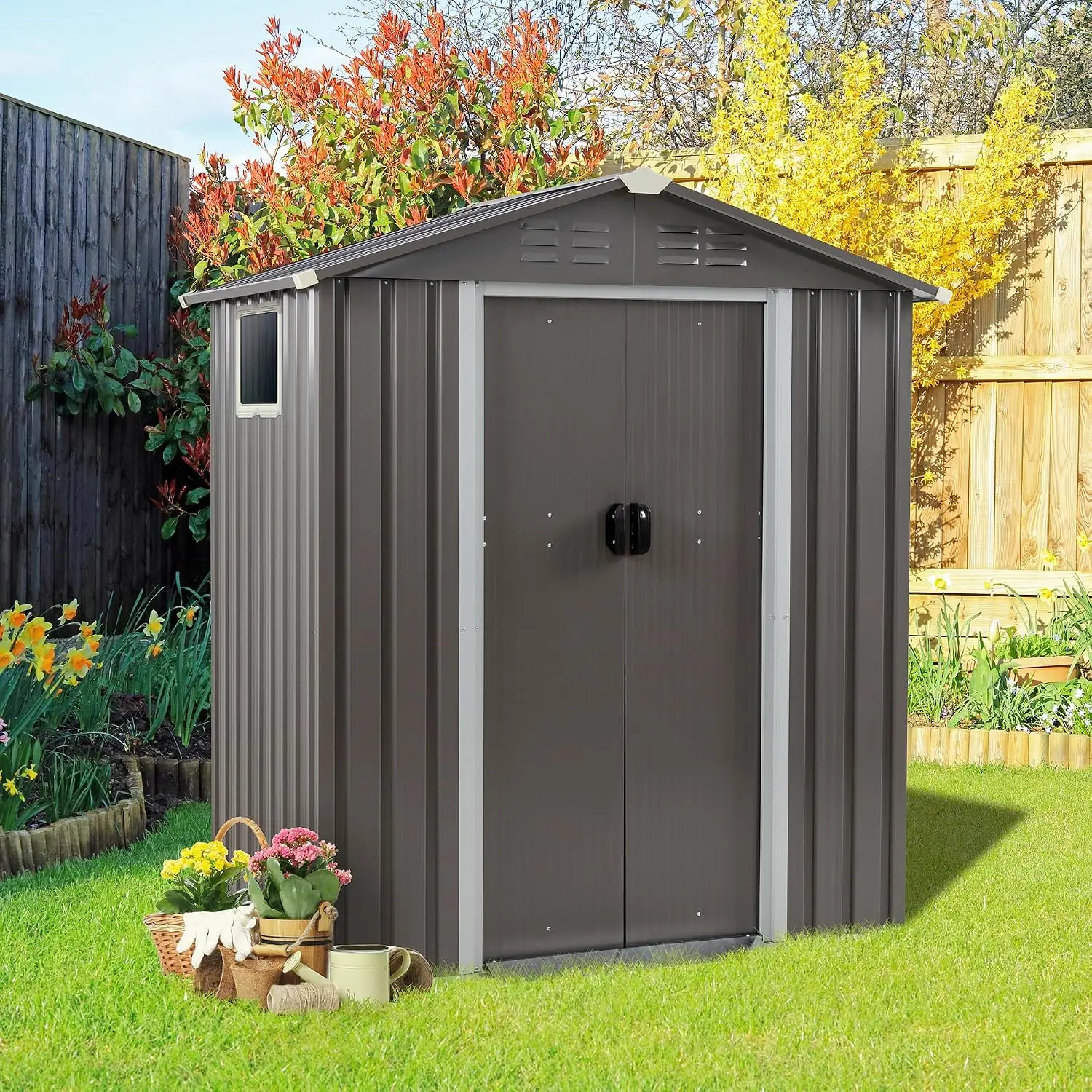 5 x 3 x 6 FT Outdoor Storage Shed, Metal Tool Shed Clearance Garden Steel Shed with Side Window and Lockable Door, Customized