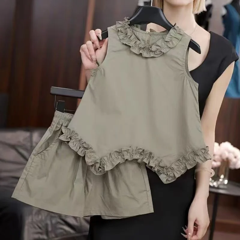 

Girls' Lace Vest Set 2025 Summer New Children's Casual sleeveless Top+shorts Two-piece Set Kids Outfits