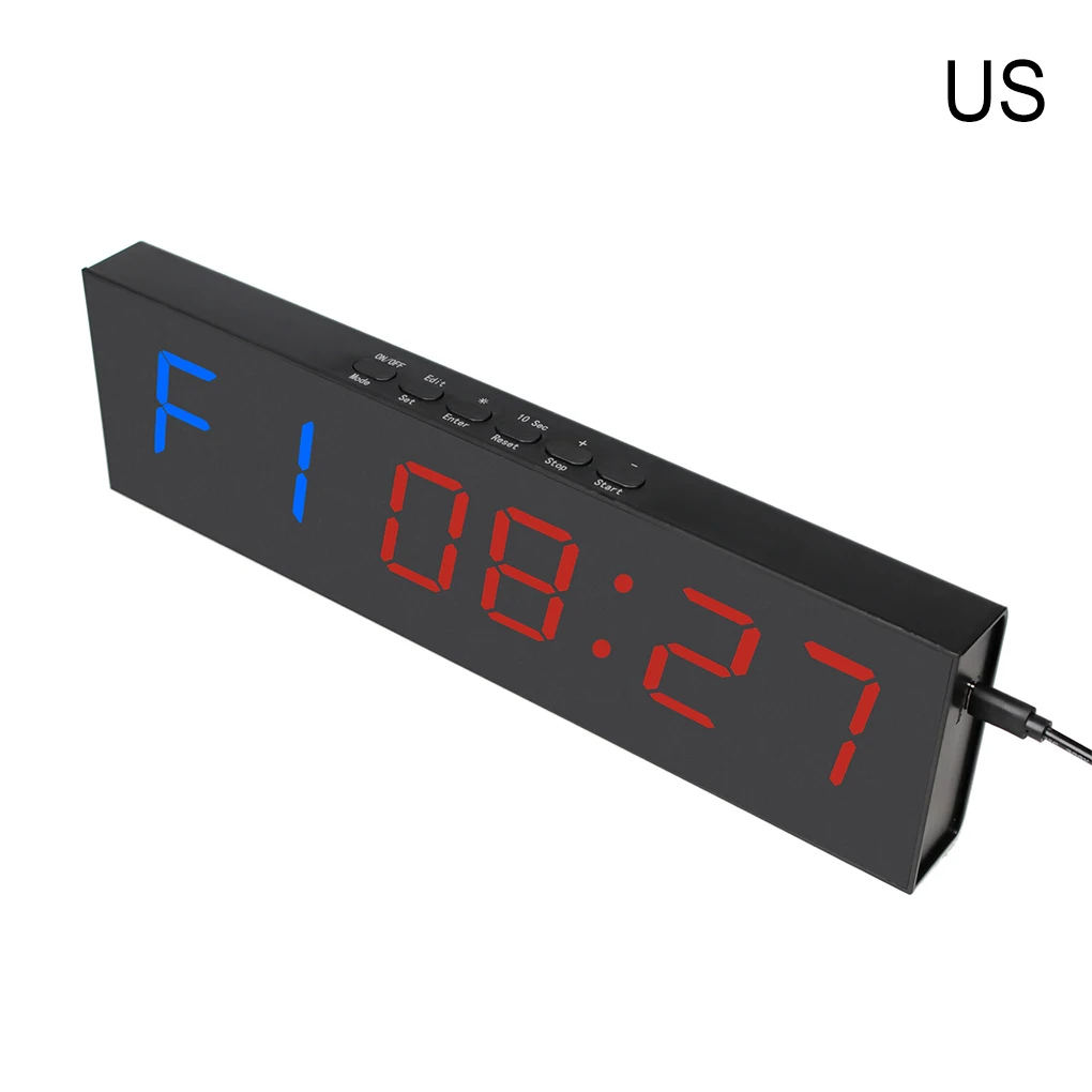 US Plug Fitness Interval Timer Adjustable Brightness Count-up Stopwatch Clock