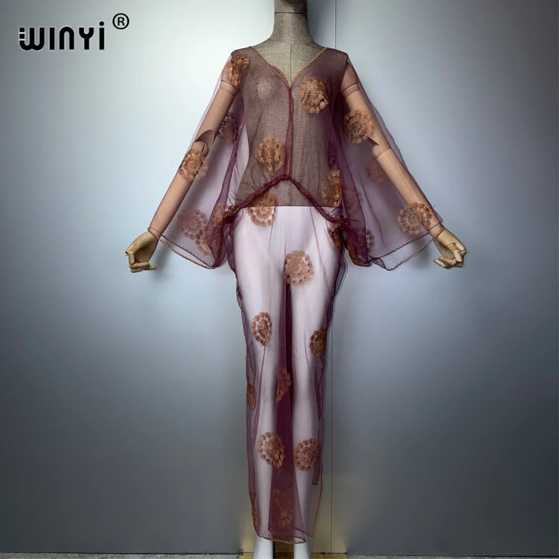 WINYI Women's Sexy Perspective Embroidered Dress Summer Cape Fashion Poncho Top Beach Wear Cover up Casual Loose Style