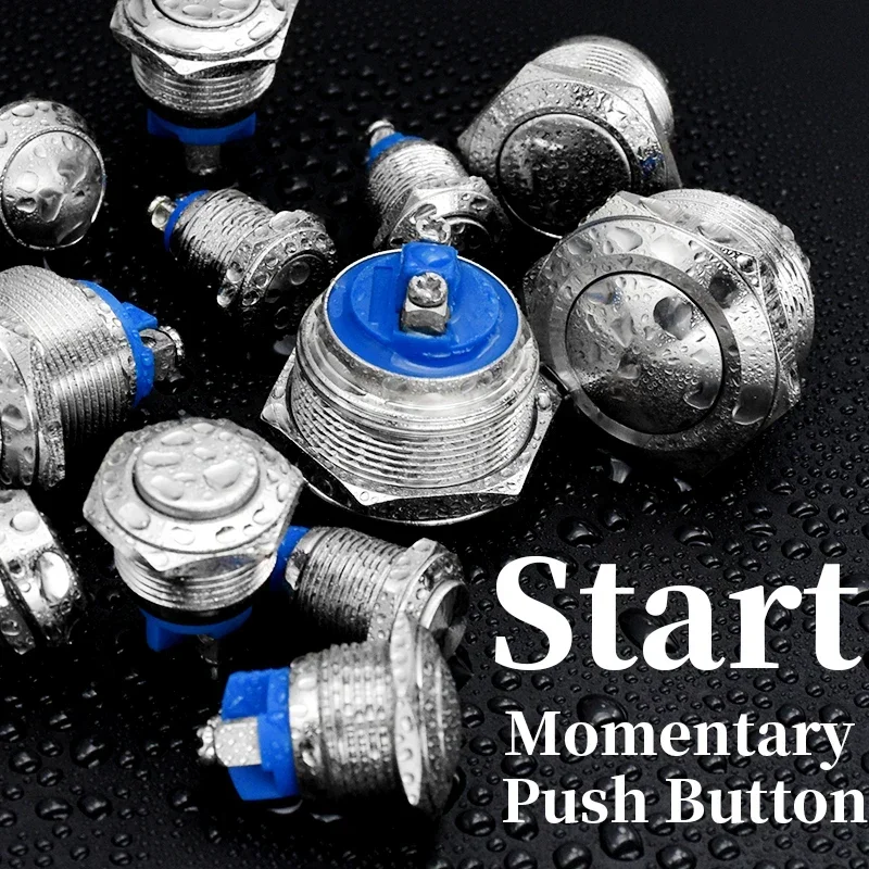 Metal Push Button Switch 5A Power Car Doorbell with Various Panel Hole Sizes Flat High Ball Head Momentary Locking Screw Pin NO