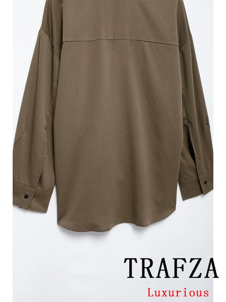 TRAFZA Vintage Casual Chic Solid Women Blouse Adjustable Turn-down Collar Single Breasted Blouse New Fashion 2024 Autumn Shirts