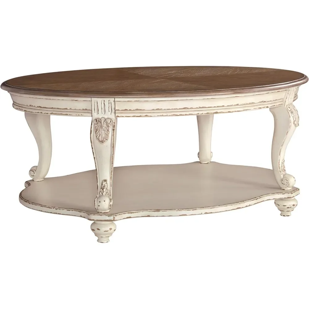 Signature Design by Ashley Realyn Casual Cottage Coffee Table, Antique White & Brown coffee tables  mesas de centro para sala