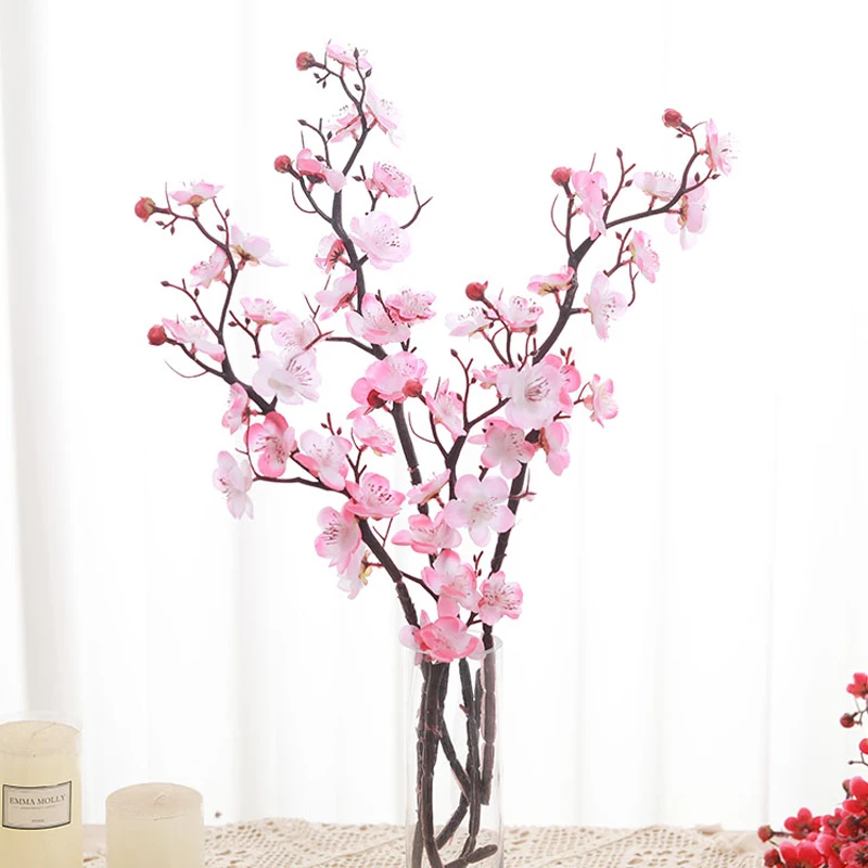 60cm Long Artificial Plum Flower Silk Petals Spring Winter Garden Potted Plants Wedding Scene DIY Home Bouquet Decoration