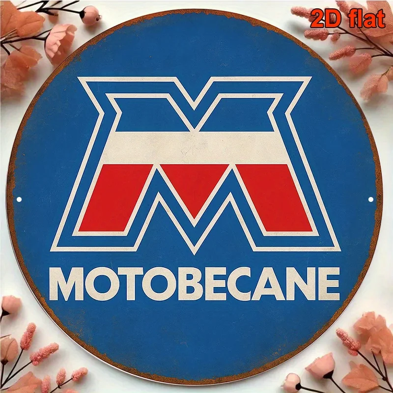 2D Flaches, 1-teiliges Vintage-Motorrad-Metallschild – Retro-Garagendekoration in Rot, Blau, Weiß, Schwarz – Robustes italienisches Aluminium