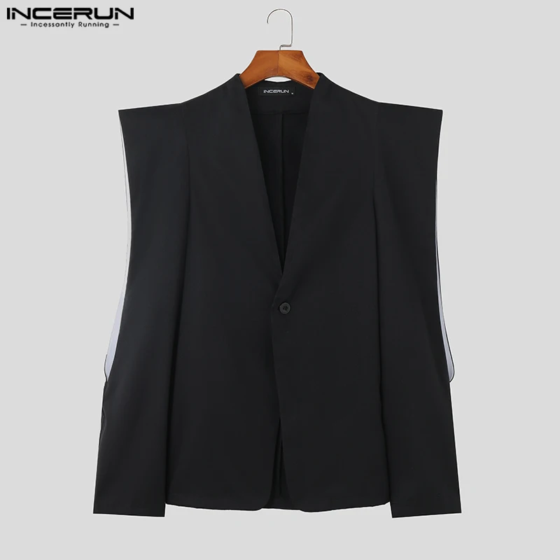 INCERUN Hommes Blazer Solide Revers Manches sulfUn Bouton Streetwear Costumes Irréguliers Hommes Évider 2023 Mode Mince Combiné S-5XL