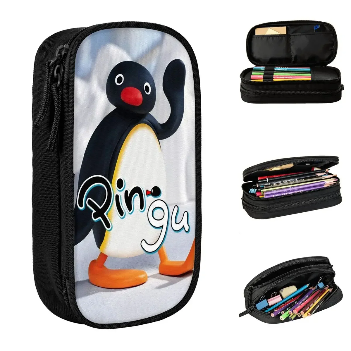 Noot Pingu Pencil Case Penguin Cartoon Pencil Pouch Pen Box for Girl Boy Big Capacity Pencil Bags School Supplies Stationery