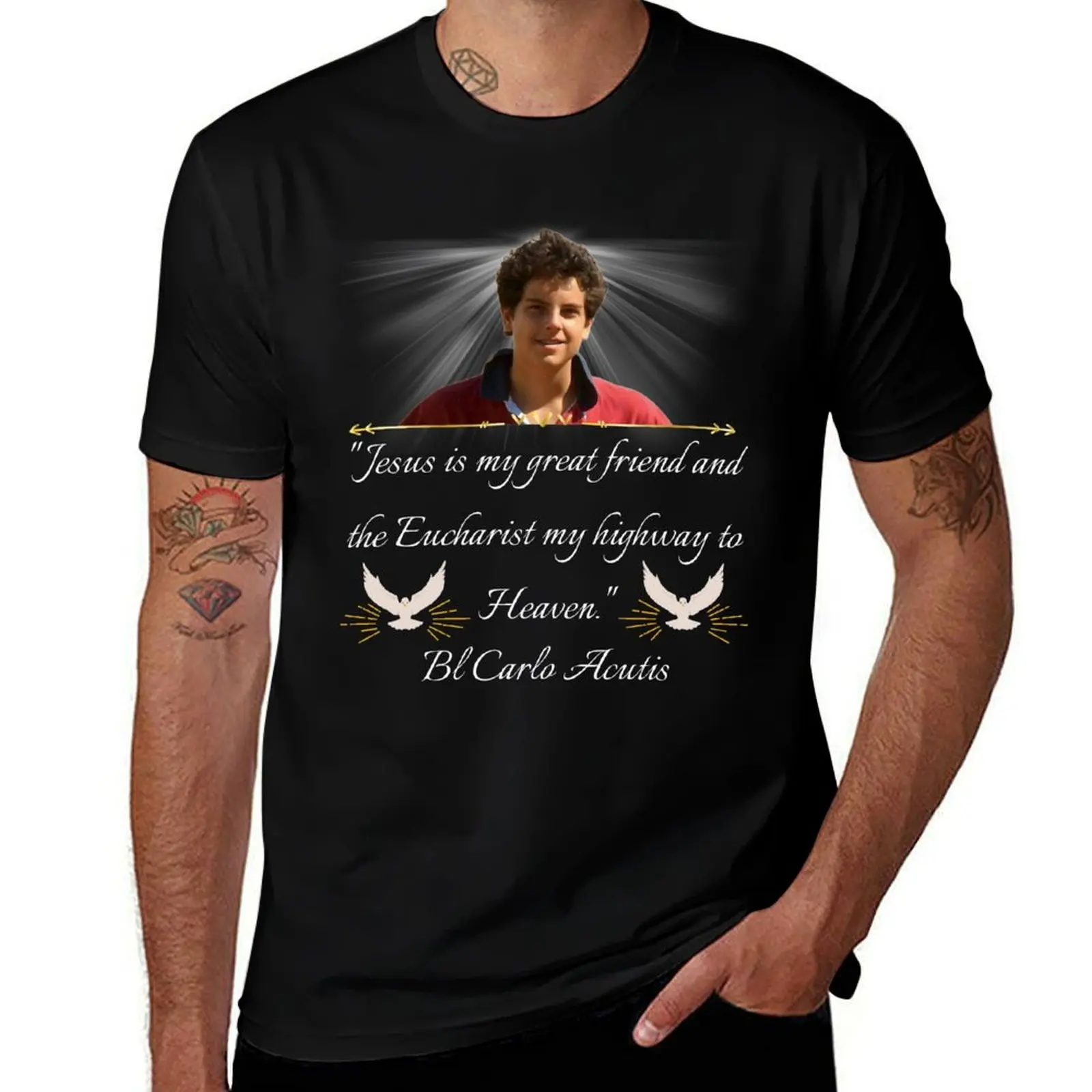 Blessed Carlo Acutis Pray For Us First Millenial Saint Servant of God Quote Gift T-Shirt Plus Size Quick Dry Sports Tee