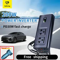 200W Car Inverter USB Type C 30W DC 12V to AC 220V 110V Auto Power Inversor Fast Charger For Car Power Adapter