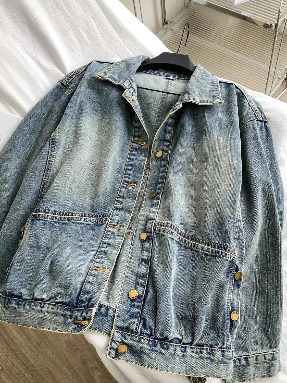 

Casual Chic Lazy Sle Women's Denim Jaet Loose Fit Slimming Collar Long Sve Button up ort Outerwear Trendy Spring