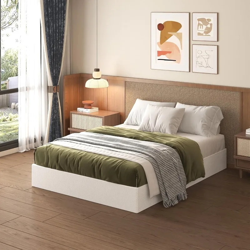 Queen Box Spring High Profile، صندوق معدني عالي التحمل لقاعدة سرير كوين مع غطاء قماش، كريم أساس للمرتبة، رقم