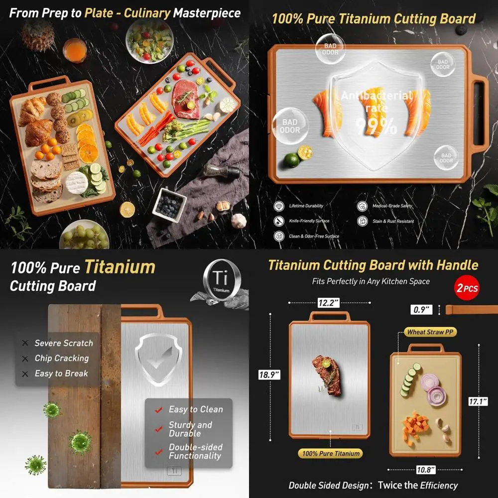 

2-Piece Titanium Kitchen Chopping Boards - Dual-Sided for Butchering, Perfect for Dads and Future Grooms on Special Occasions