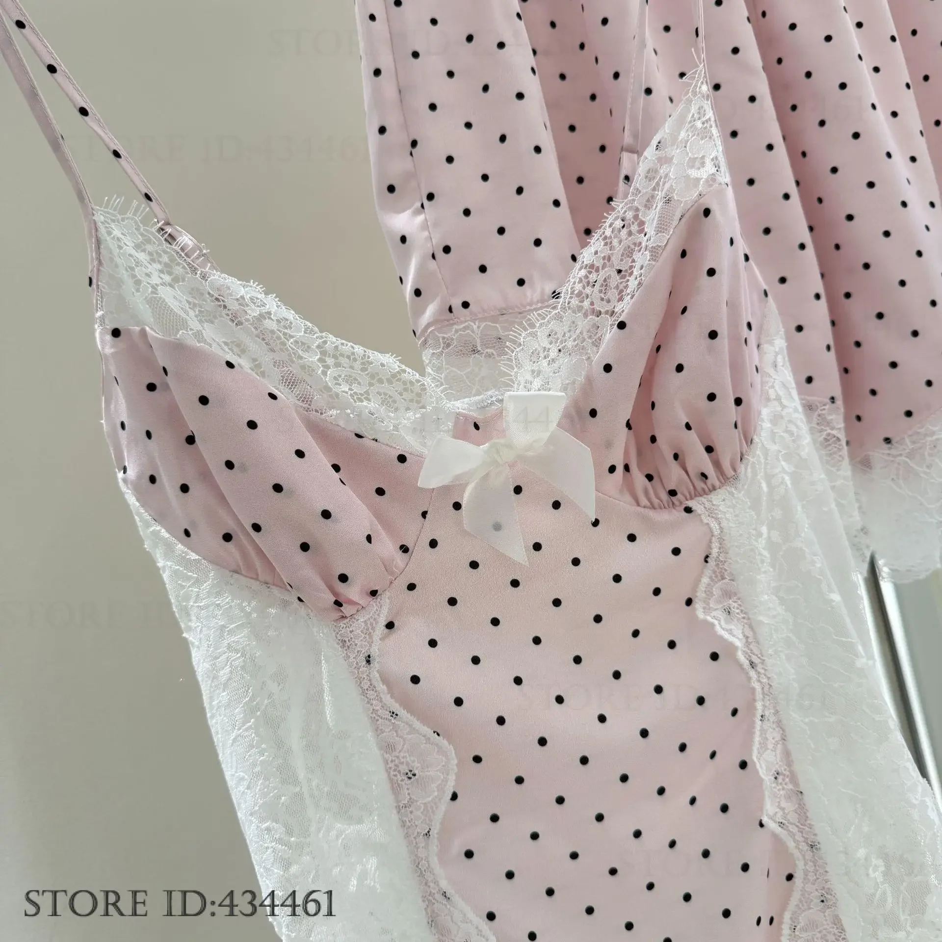 

Summer New Female Lingerie Pijamas Suit Sexy Patchwork Hollow Lace Chemise Sleepwear Home Clothes Silky Thin Satin Pyjama Femme