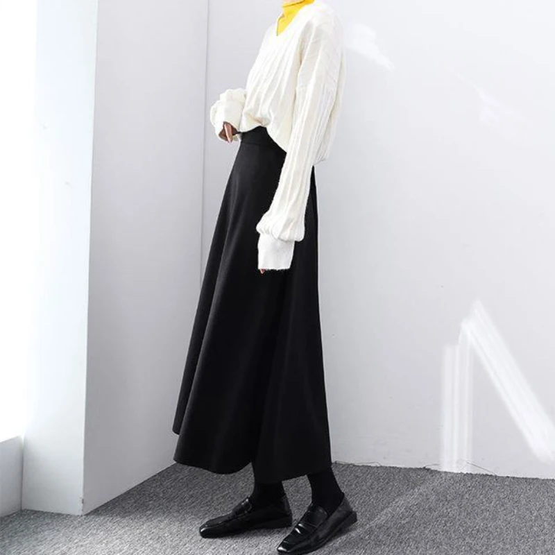 Zwarte Rokken Vrouwen A-lijn Hoge Taille Temper Faldas Largas Koreaanse Mode Dames Elegant Gewoon S-4XL Losse Vintage All-Match