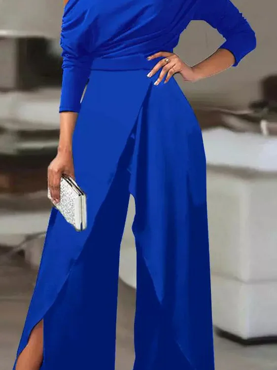 بدلة قفز غير رسمية واحدة للنساء لون نقي أناقة سراويل طويلة عالية الخصر للتنقل أنبوب مستقيم صيف 2025