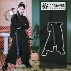 Chinese style calligraphy ribbon tea art pants retro temperament fashionable pants thin loose daily wide leg trousers