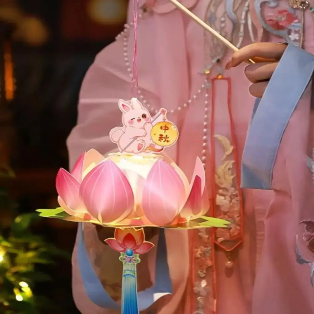 Diy Lightweight LED Light Lanterns Handheld Glowing Paper Lantern Material Package Flower Lantern Mid-Autumn Festival