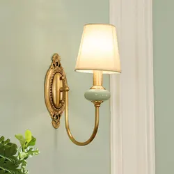 American Bedroom Living Room Bedside Light Fabric All Copper Wall Lamp For Office Hotel Study Corridor Stair Bathroom Lighting