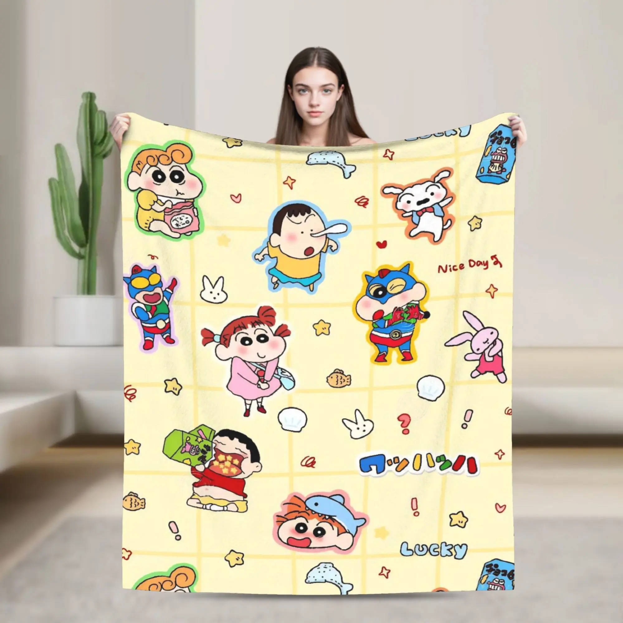 

Crayons Shin-chans Blanket Fleece Print Breathable Lightweight Throw Blankets for Bed Bedroom Bedspread
