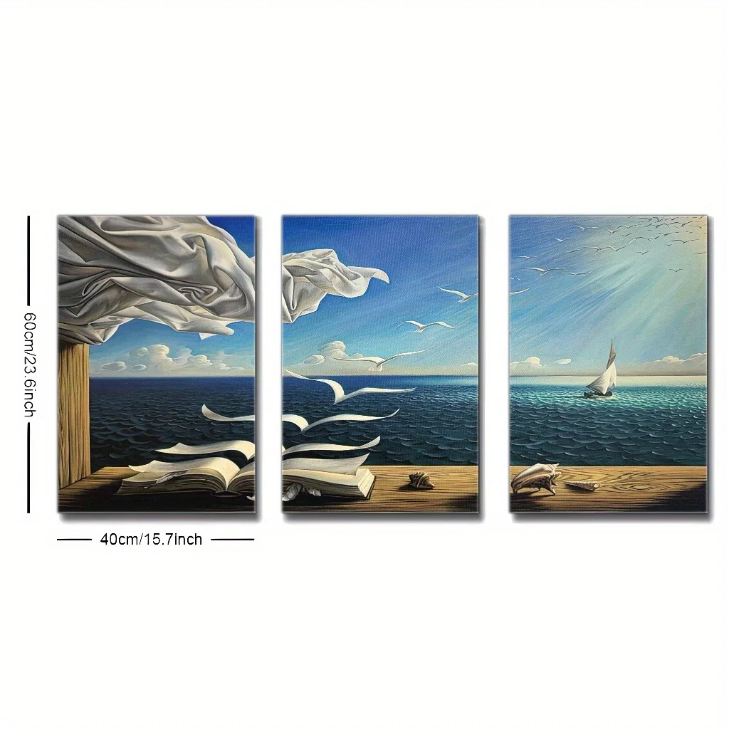 طائرة ثنائية الأبعاد، 3 قطع من القماش بدون إطار، تفسير فني منزلي على الموضة للوحات تزيين المناظر الطبيعية على شاطئ البحر، Tyndall
