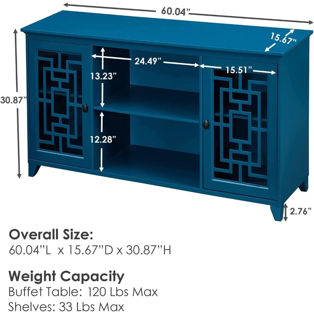 Buffet Cabinet with Storage, 60” Sideboard with 2 Glass Doors and Adjustable Shelves, Coffee Bar Table Credenza for Kitchen