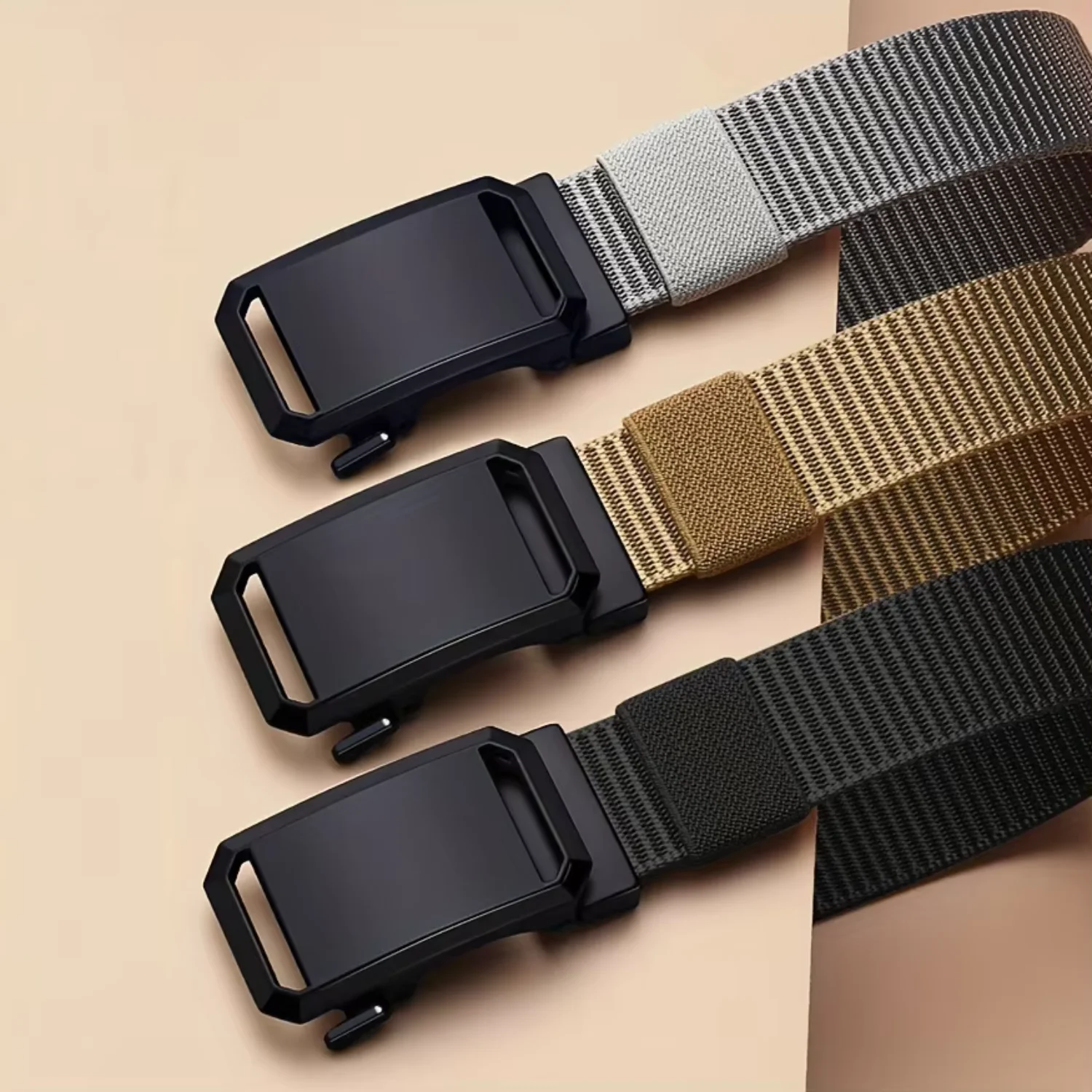 Automatic buckle waist belt for men, tactical overwear, casual canvas, nylon belt, for young military training pants