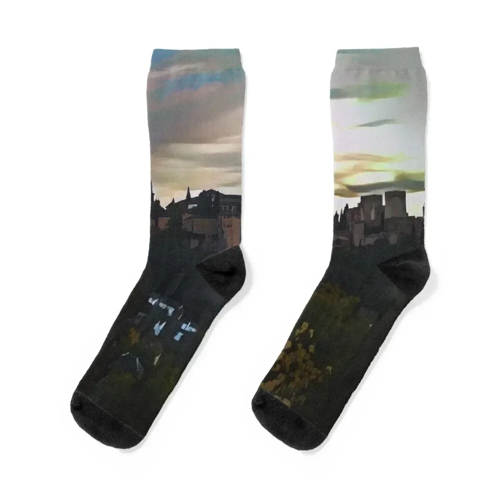 Alhambra at Sunset Illustration Socks heated loose sport sports stockings Socks Women's Men's