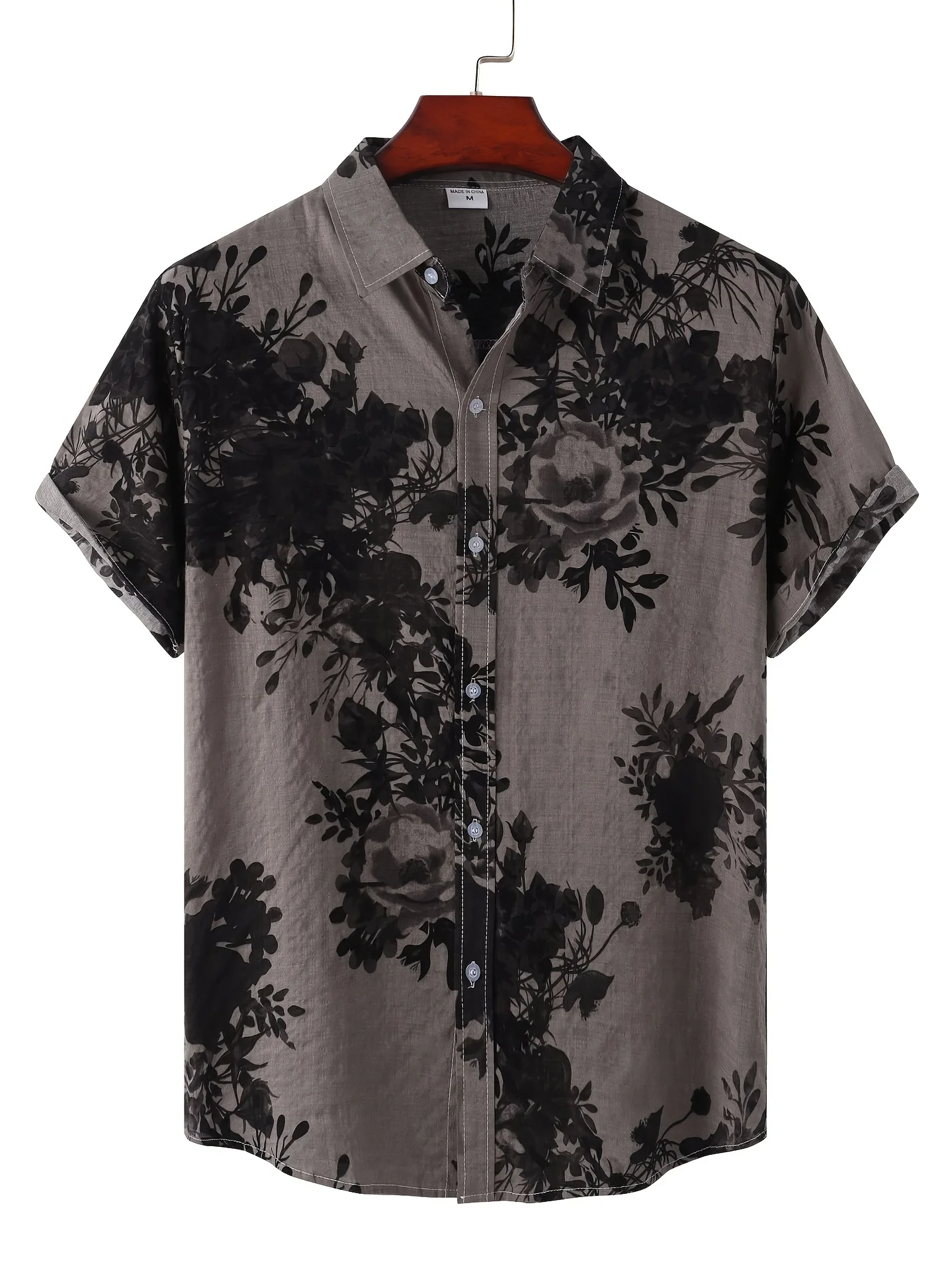 Camisa de lino de manga corta con solapa no elástica para hombre, ropa de verano, patrón informal