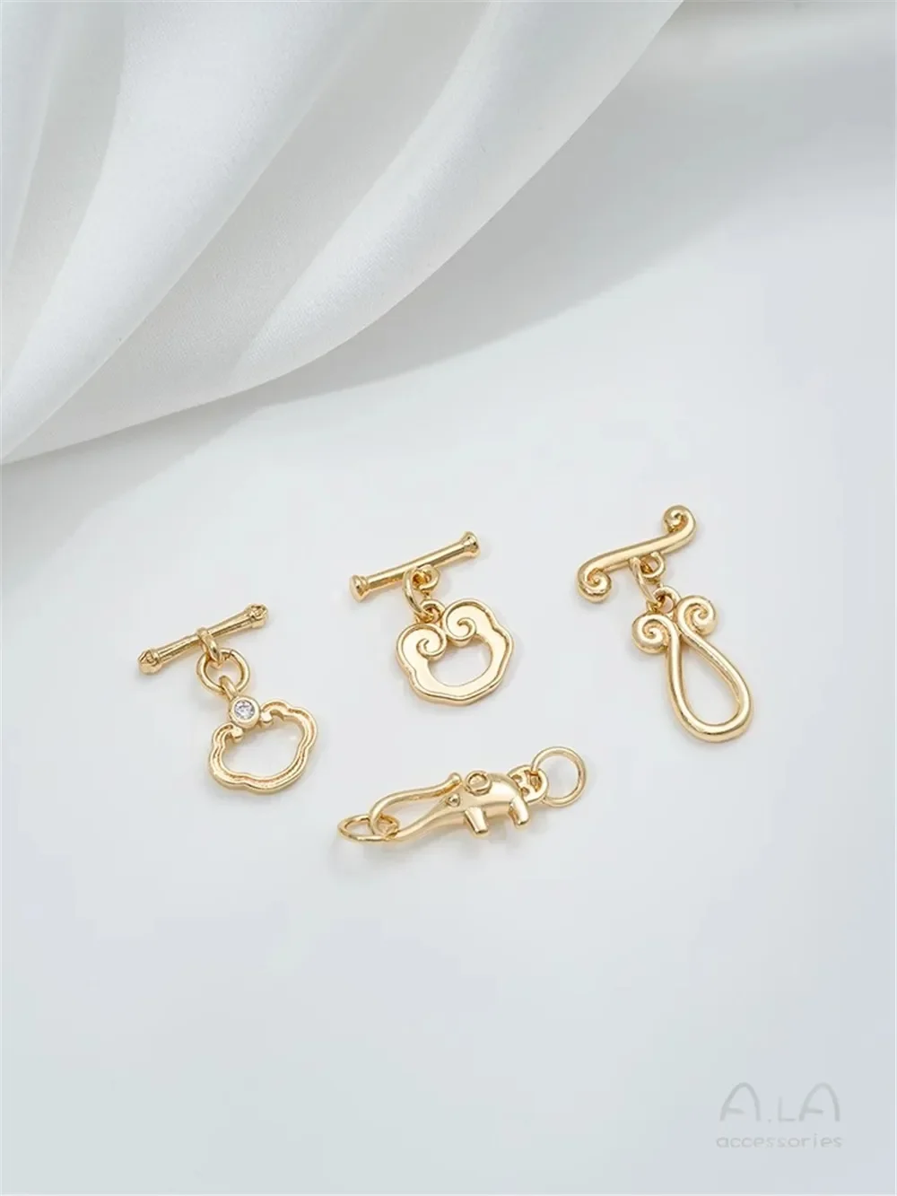 14K Gold Guofeng Ruyi OT Buckle Small Elephant Trunk Hook Buckle DIY Handmade Jewelry Bracelet Connecting Buckle Accessories