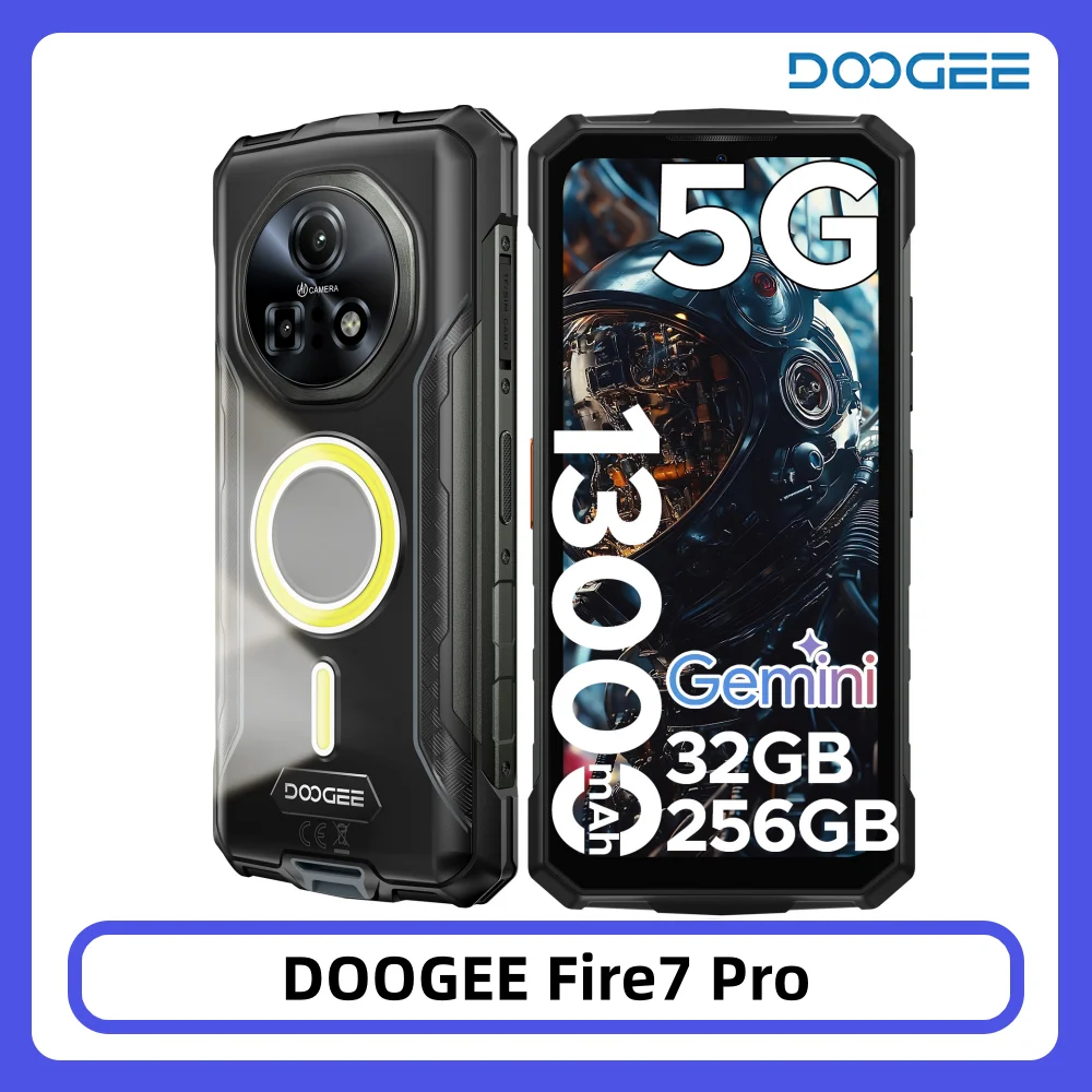 DOOGEE Fire 7 Pro 5G Rugged Phone 32GB 256GB13000mAh Battery 64MP Camera 6.6" Screen Dimensity 6300 NFC Android 15 Smartphone