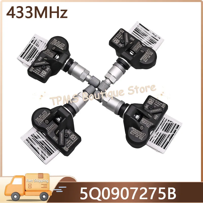 4Pcs 433MHz 5Q0907275B TPMS Sensor For Audi A5 Q7 E-Tron GT Sportback 2015-2028 Car Wheel Tire Pressure Monitoring System Parts