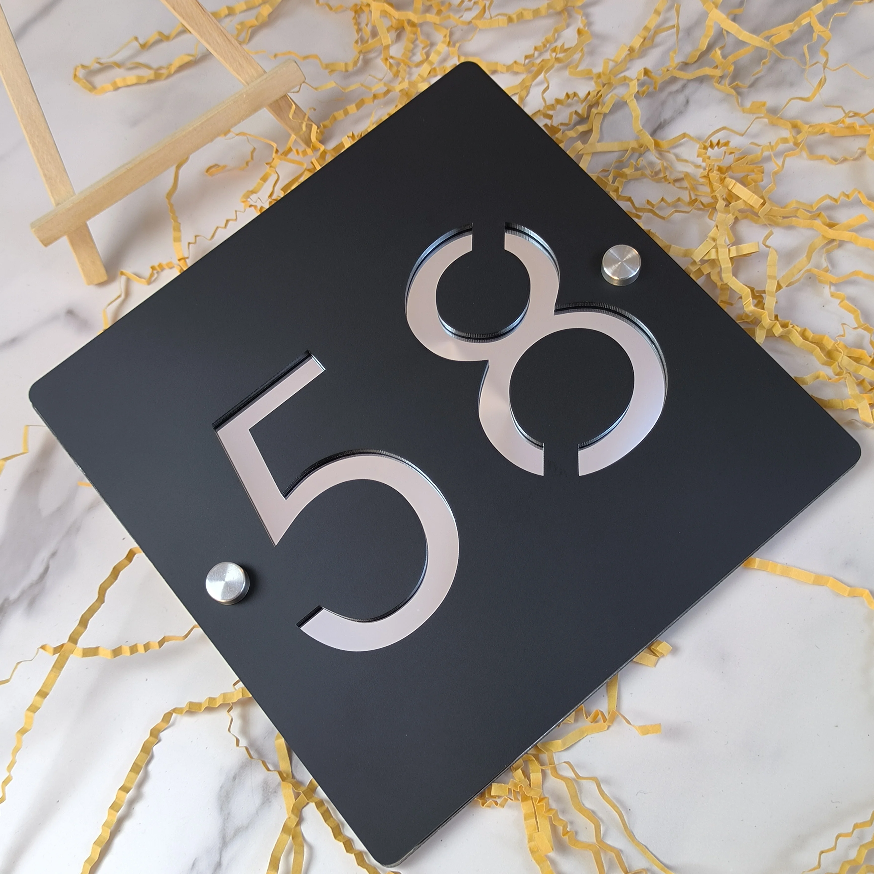 Personalized Custom Laser Cut Acrylic Modern Font House Number Outdoor Sign Address Name Plaque 3D DoorPlate Black Silver Plate