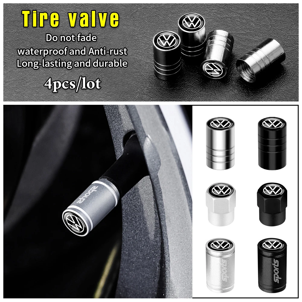 4Pcs Metal Wheel Tire Valve Caps Stem Case Auto Accessories For Volkswagen VW R-line GTI R Polo Golf Passat Magotan Tiguan Jetta