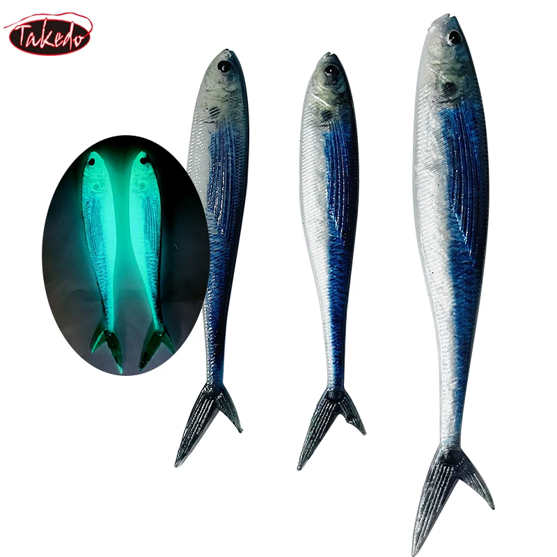 TAKEDO-señuelo de pintura de peces vivos 3D, 12,5 CM, 16CM, 19CM, 34G, cebo de pesca suave luminoso, tijera, cola de pez para pesca de atún, lubina