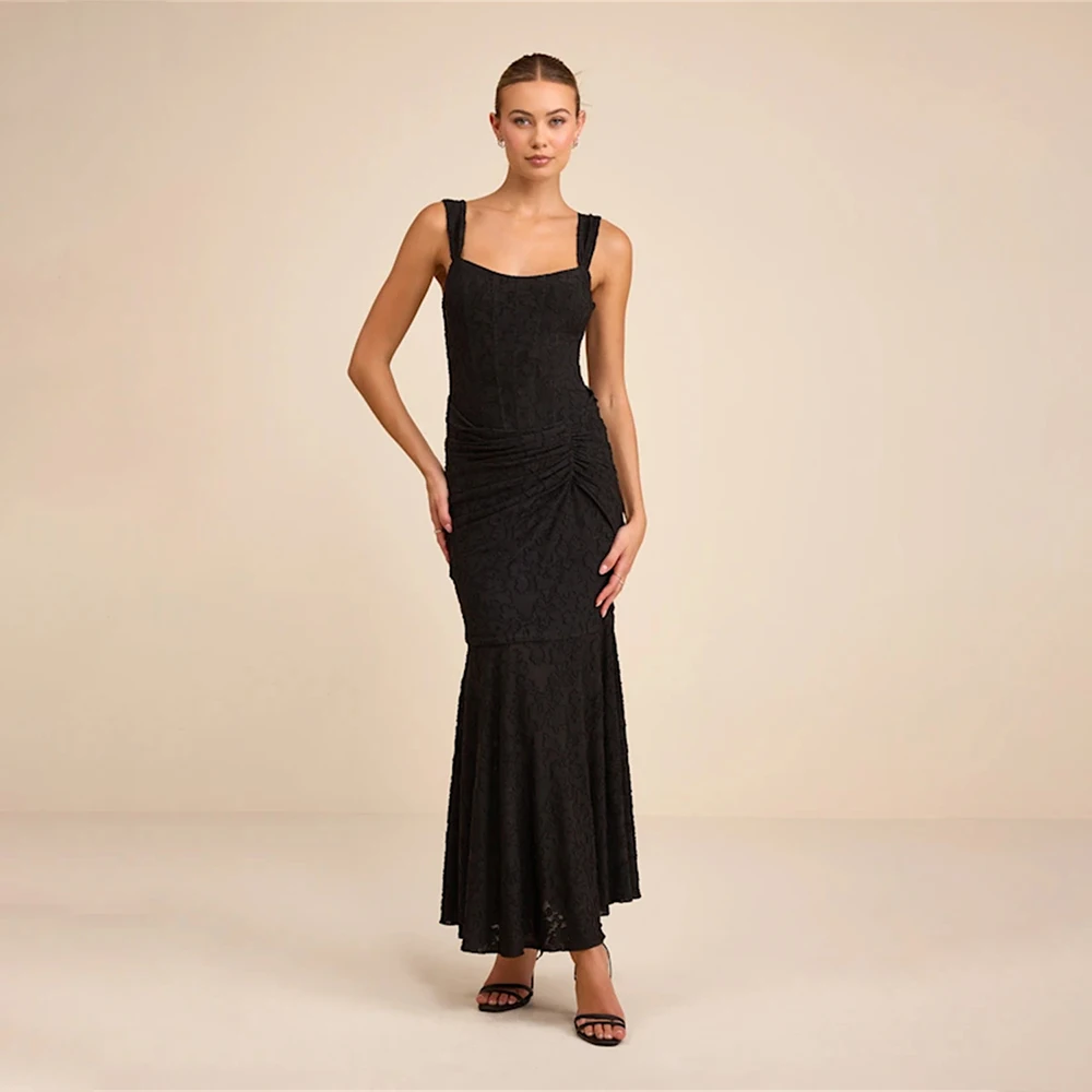 

Women's Formal Evening Gowns Square Neck Sling Ruffled Mermaid Evening Dresses Women Elegant Formal Party Gowns Pleated Dresses