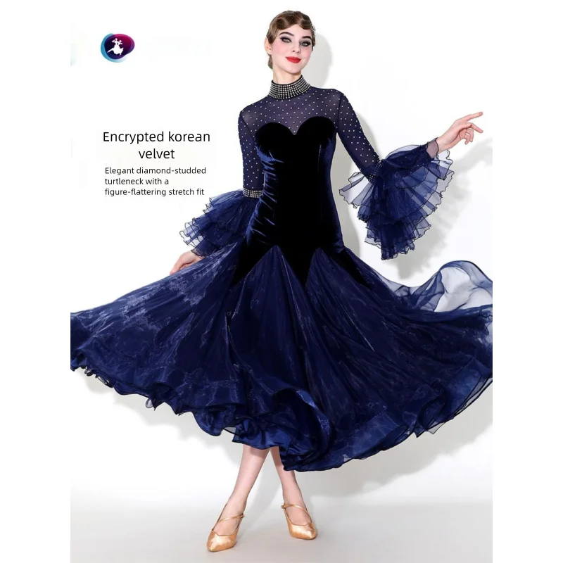 Königsblaues modernes Tanzkleid aus Samt MY919 für Ballsaal-Walzer