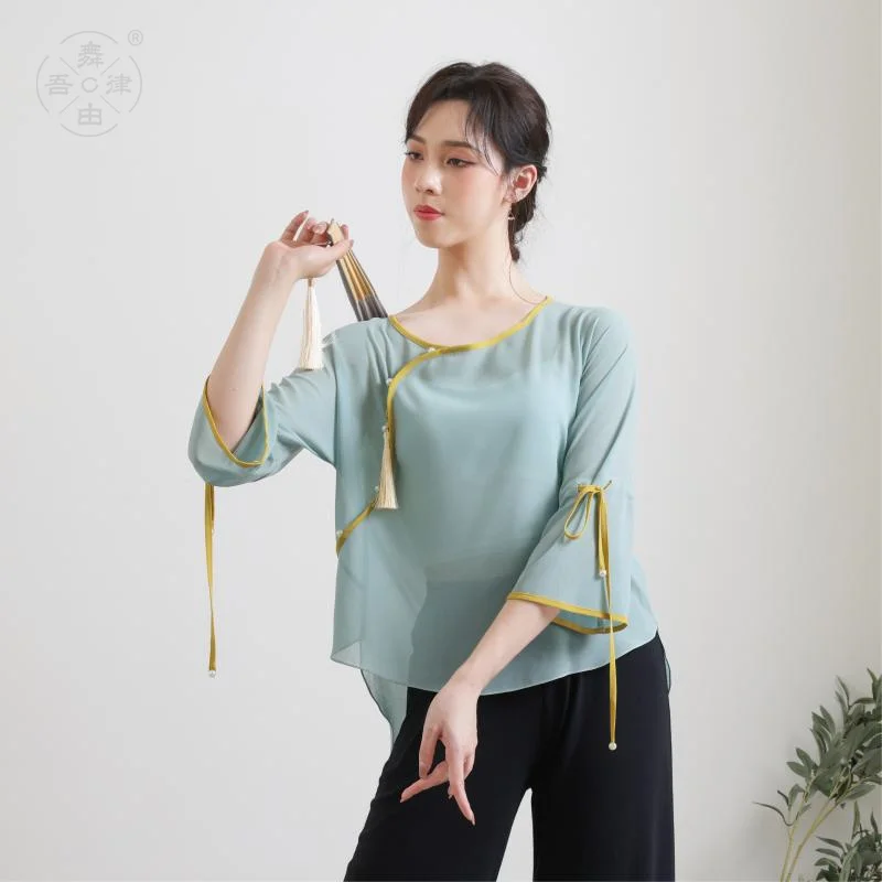 Short Dance Mid Sleeve Classical Dance Gauze Clothes Ethnic Body Charm Performance Yoga Basic Training Modern Practice Clothes